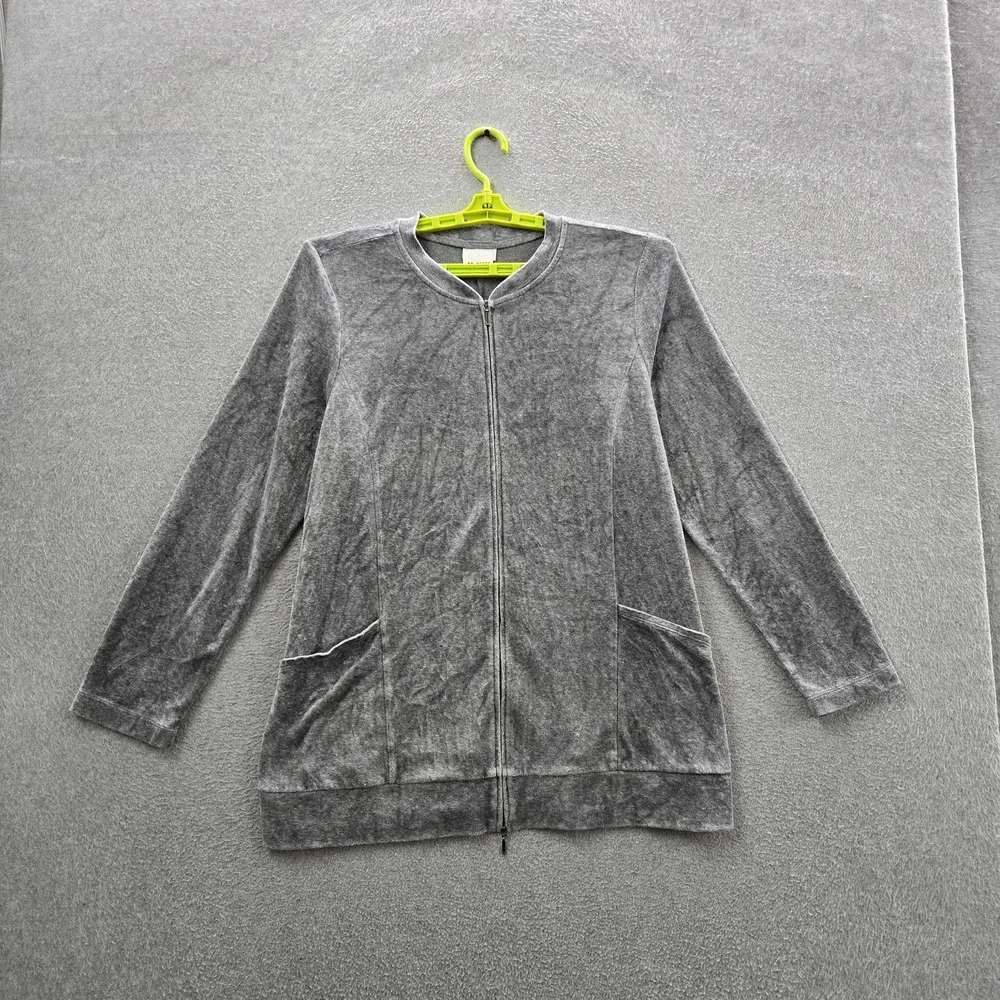 Pure Jill Women Jacket L‎ Gray Pima Cotton Velour Long Sleeve